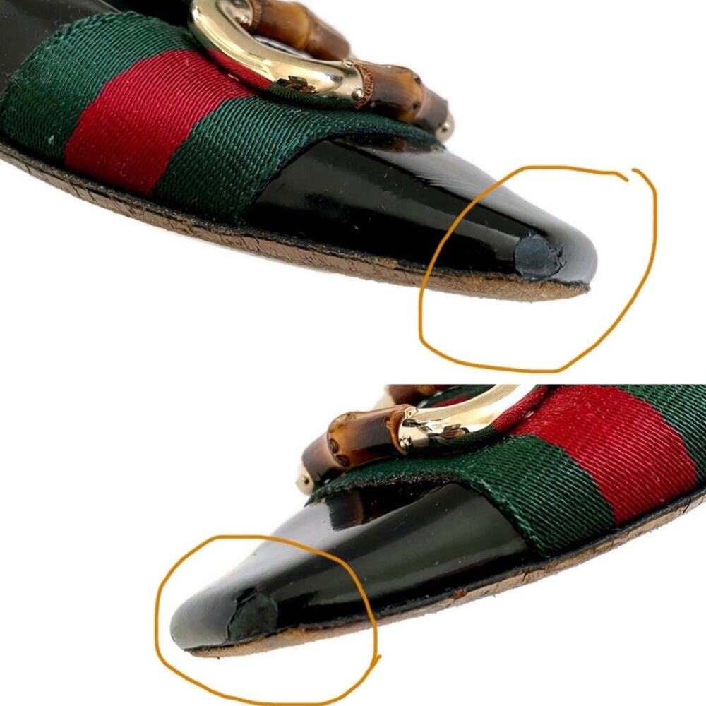 Gucci Patent Leather Signature Web Bamboo Buckle Loafers - Picture 6 of 9